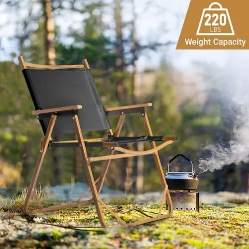 Portable Folding Camping Chair, Camping Essentials, Ultralight Low Beach Chair for Hiking, Lawn, Concert, Fishing, Picnic, Hunting(Black)
