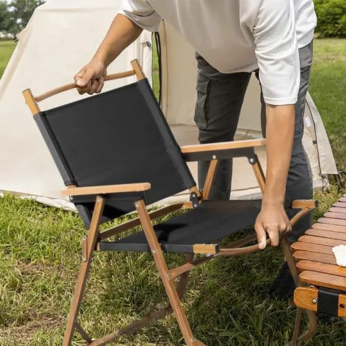 Portable Folding Camping Chair, Camping Essentials, Ultralight Low Beach Chair for Hiking, Lawn, Concert, Fishing, Picnic, Hunting(Black)