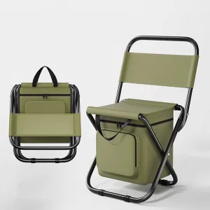 Portable Folding Chair Seat with Cooler Bag Lightweight Camping Chair Outdoor Reclining Stool with Storage Bag with Carrying Handle Suitable for Outdoor Camping Fishing and Ice Fishing