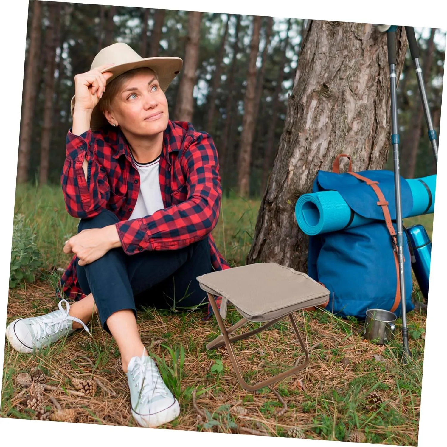 Portable Folding Stool Lightweight Camp Chair Height Oxford for Camping Fishing Hiking Gardening and Beach Picnics Stylish Khaki Zipper Bag Included
