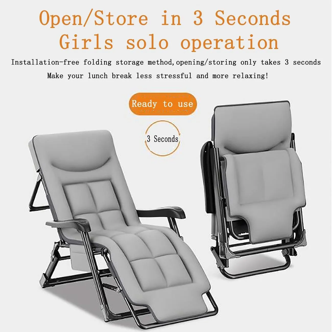 Portable Folding Sun Lounger,Deck Chairs for Adults/Garden Recliner,Reclining Camping Chairs 300KG,7 Gear Adjustable Lounge Chair,3D Memory Anheadrest and Massage Armrest Grey,180X30X55cm