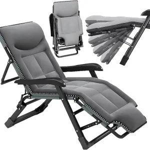 Portable Folding Sun Lounger,Deck Chairs for Adults/Garden Recliner,Reclining Camping Chairs 300KG,7 Gear Adjustable Lounge Chair,3D Memory Anheadrest and Massage Armrest Grey,180X30X55cm