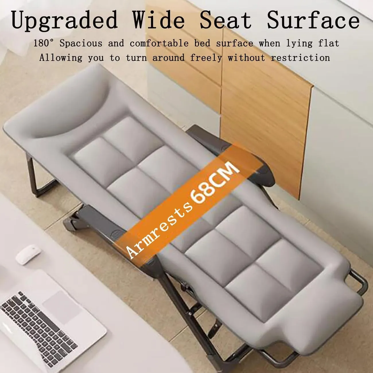 Portable Folding Sun Lounger,Deck Chairs for Adults/Garden Recliner,Reclining Camping Chairs 300KG,7 Gear Adjustable Lounge Chair,3D Memory Anheadrest and Massage Armrest Grey,180X30X55cm
