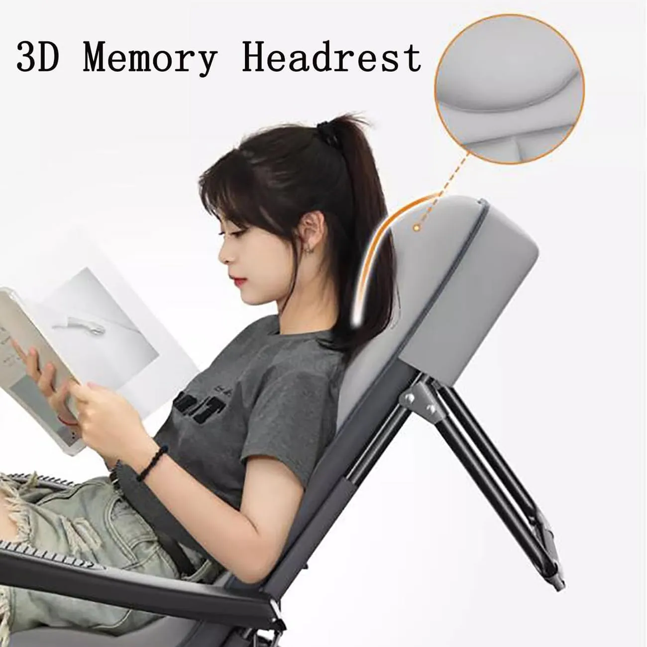Portable Folding Sun Lounger,Deck Chairs for Adults/Garden Recliner,Reclining Camping Chairs 300KG,7 Gear Adjustable Lounge Chair,3D Memory Anheadrest and Massage Armrest Grey,180X30X55cm