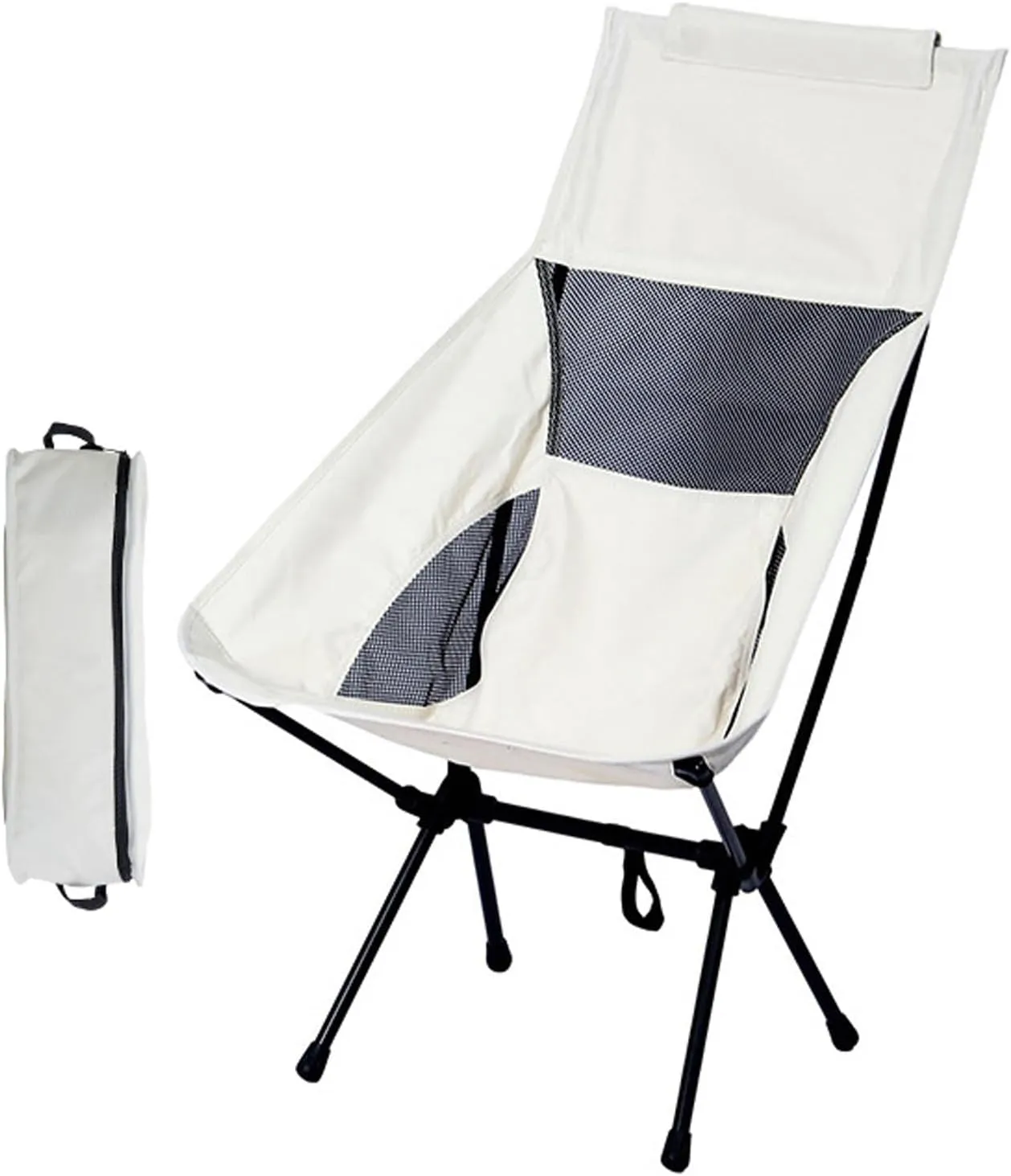 Portable High Back Camping Chair, Aluminum Frame Folding Camp Chair for Adults, Lightweight Compact with Carry Bag, Folding Backpacking Chair for Travel, Hiking, Beach, Fishing,Beige