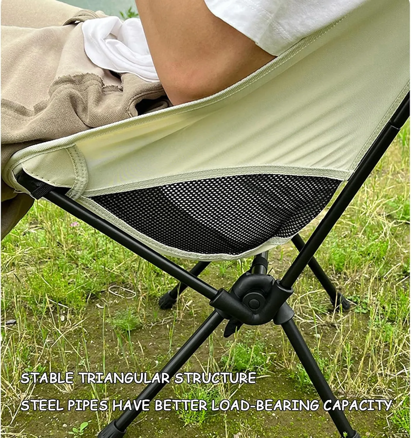 Portable High Back Camping Chair, Aluminum Frame Folding Camp Chair for Adults, Lightweight Compact with Carry Bag, Folding Backpacking Chair for Travel, Hiking, Beach, Fishing,Beige
