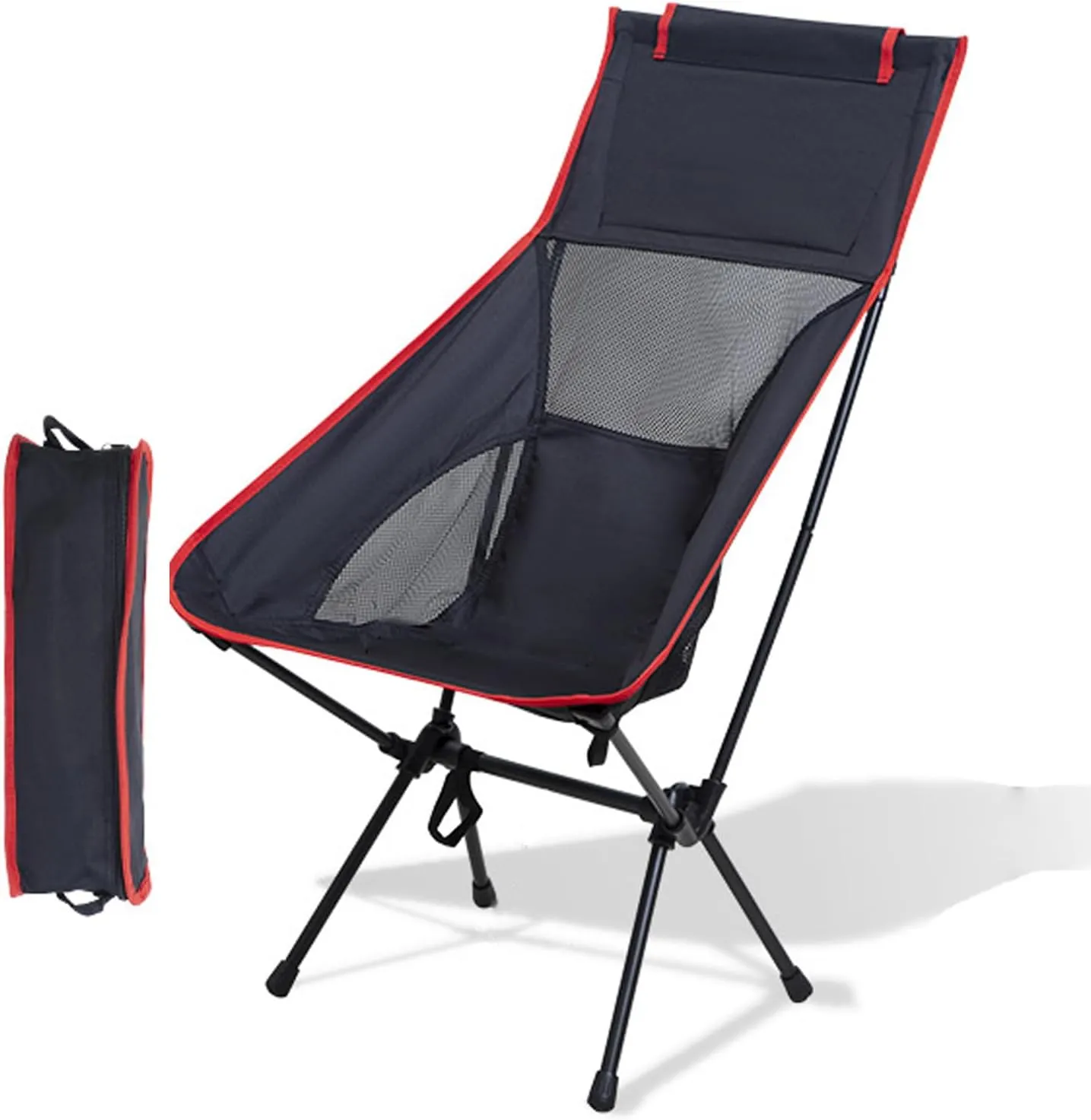 Portable High Back Camping Chair, Aluminum Frame Folding Camp Chair for Adults, Lightweight Compact with Carry Bag, Folding Backpacking Chair for Travel, Hiking, Beach, Fishing,Red