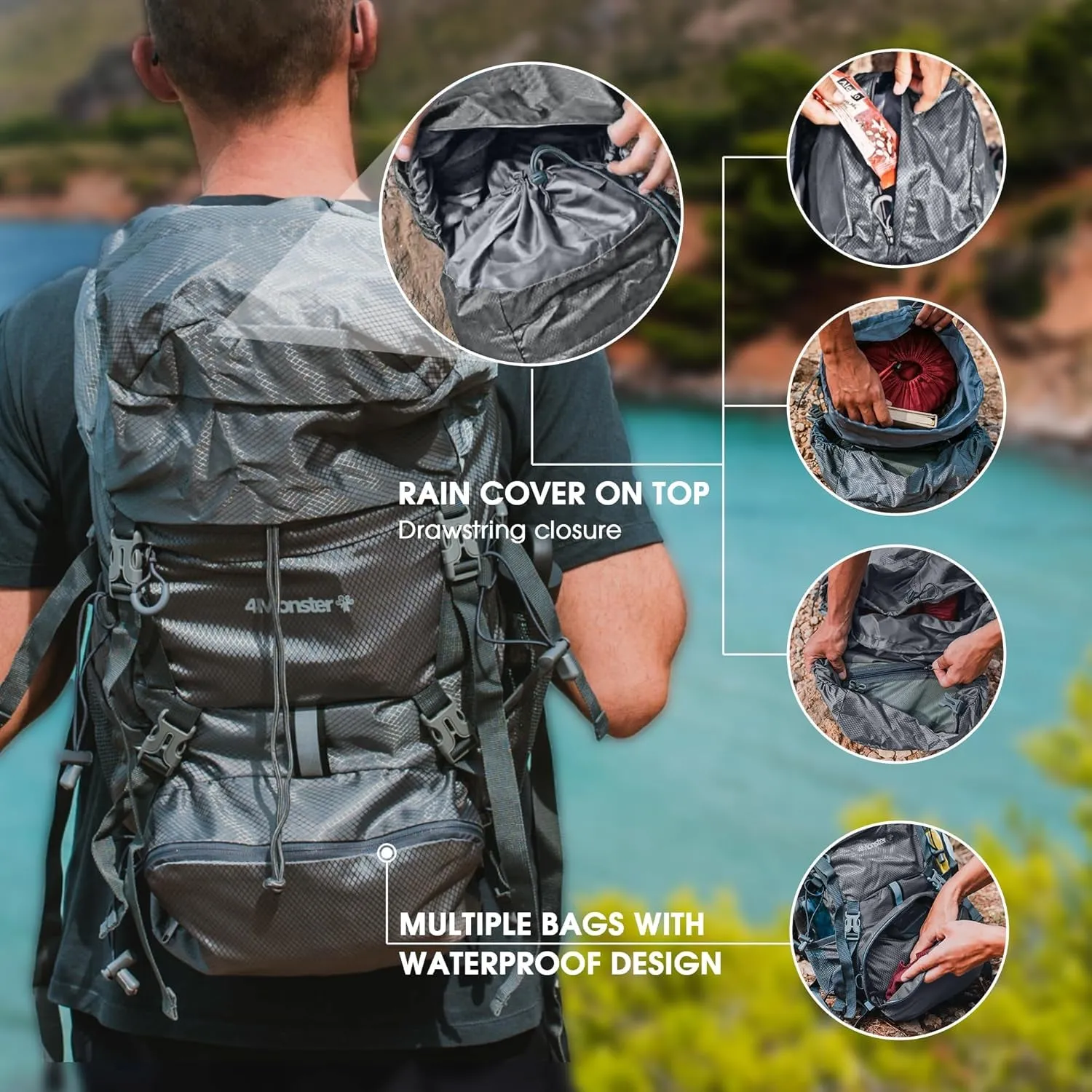 Portable Hiking Backpack,Lightweight Packable Hiking Daypack,Water Resistant Carry on Backpack for Travel Camping Outdoor (32L, Sliver)