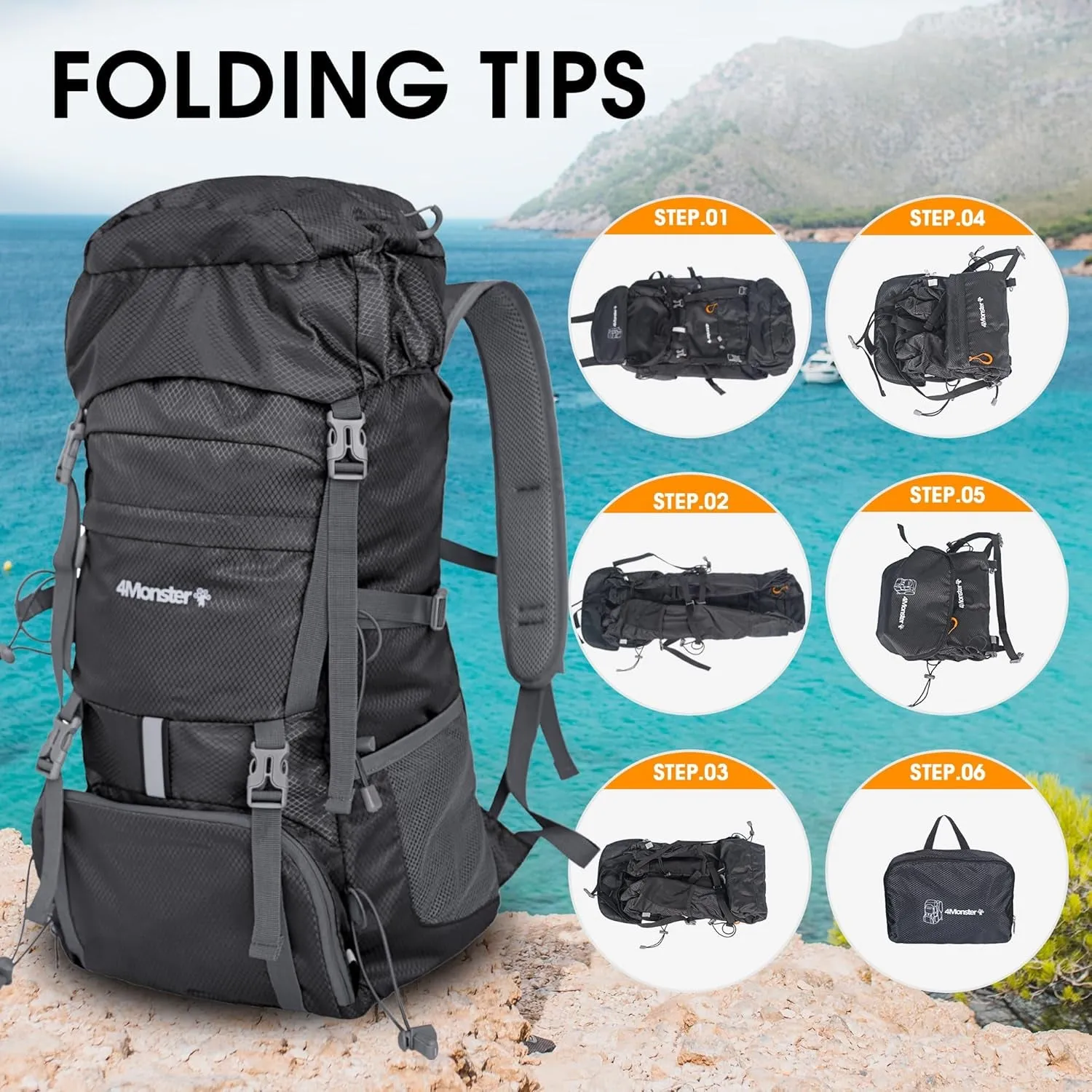 Portable Hiking Backpack,Lightweight Packable Hiking Daypack,Water Resistant Carry on Backpack for Travel Camping Outdoor (32L, Sliver)