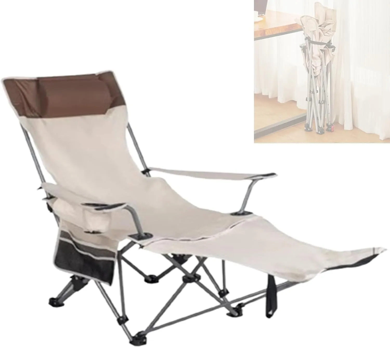 Portable Lunch Break Recliner Chair Comfortable Lounge Beach Chair for Adults Portable Folding Camp Chairs 4 Adjustable Levels 130kg Weight Capacity(White)