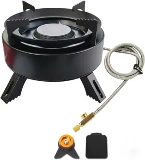 Portable Picnic Camping Stove, Backpacking Stove with Piezo Ignition, Foldable Outdoor Cooking Stove with Hose and Carry Case for/Camping/Backpacking/Hiking/Picnic (13600BTU), 19X11cm, black