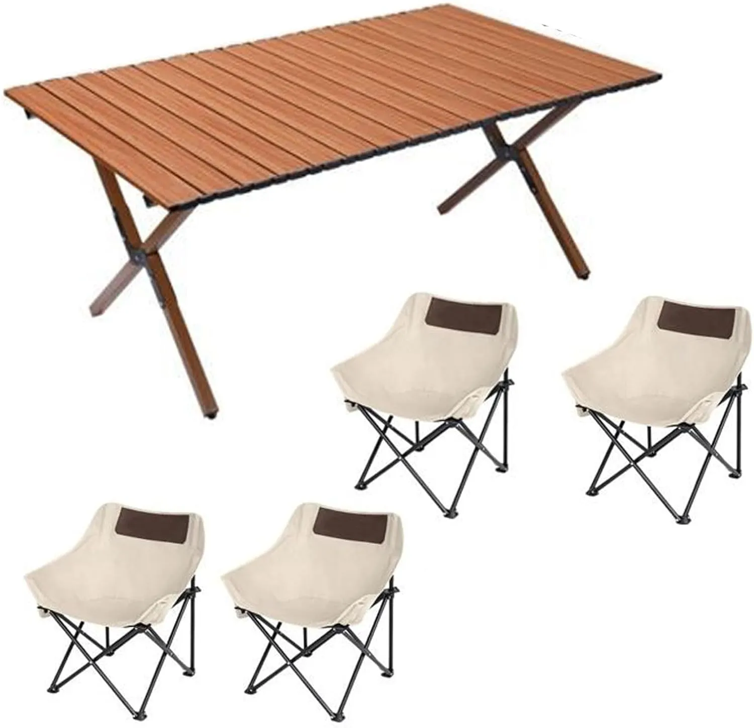 Portable Picnic Table Chairs Sets with Roll up Carbon Steel Camp Side Folding Camping Lightweight Foldable Compact for Beach BBQ