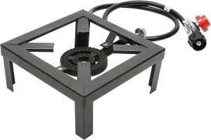 Portable Propane Single Cooker Burner Stove Gas Outdoor Cooking Camping Stand BBQ Grill w/Hose for Picnics, Hiking, Barbecues. Home Brewing, Seafood Boil