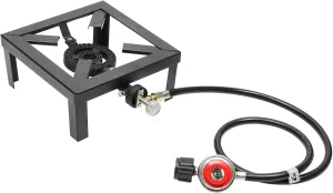 Portable Single Burner Outdoor Gas Stove,Portable Gas Camping Stove,Propane Cooker with Adjustable 0-20Psi Regulator Hose for Patio Camping, BBQ, Home Brewing,Picnic