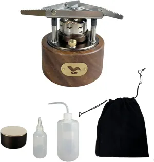 Portable Spirit Burner Stove Set with Storage Bag, Brown Wood Base, Includes Bottles and Accessories.Trekking, Fishing, Hunting Trips and Emergency Use (400ML)