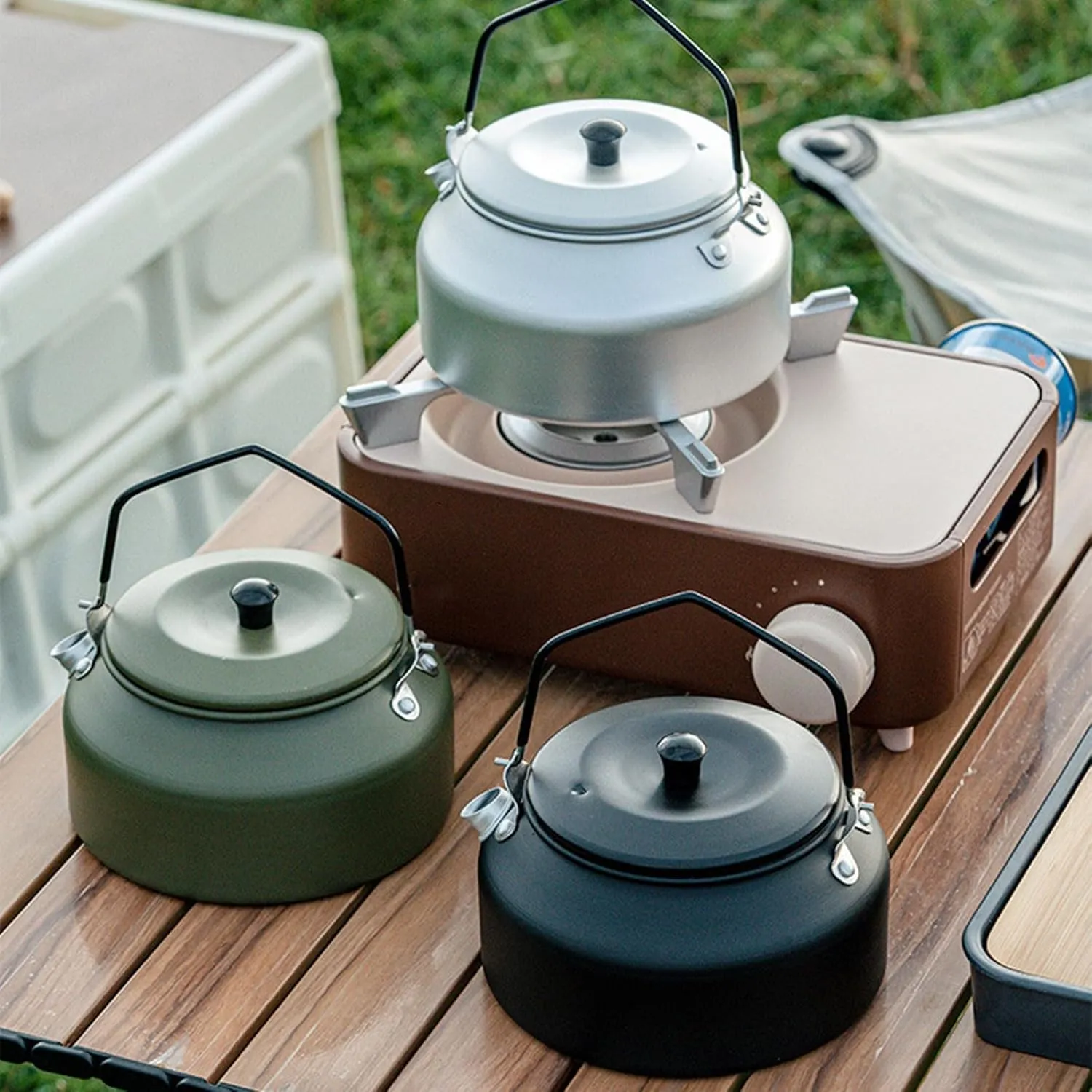Portable Teapot Aluminum Camp Teas Coffee Pots Outdoor Hiking Water Boilers Camping Kettle Heat Water Teas Pots