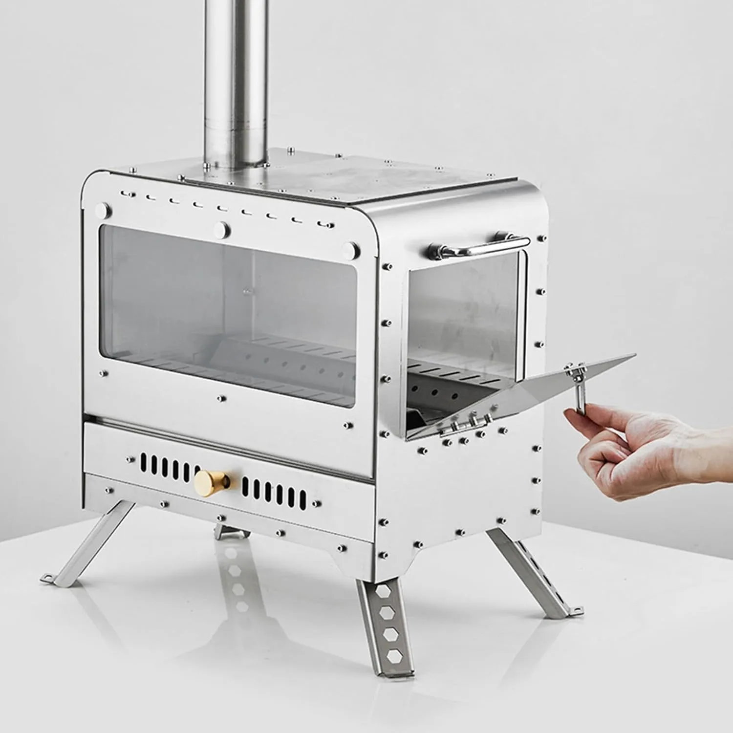 Portable Tent Wood Burning Stove 304 Stainless Steel, Folding Hot Tent Stove Lightweight with Chimney Pipes for Backpacking, Winter Survival, Cooking