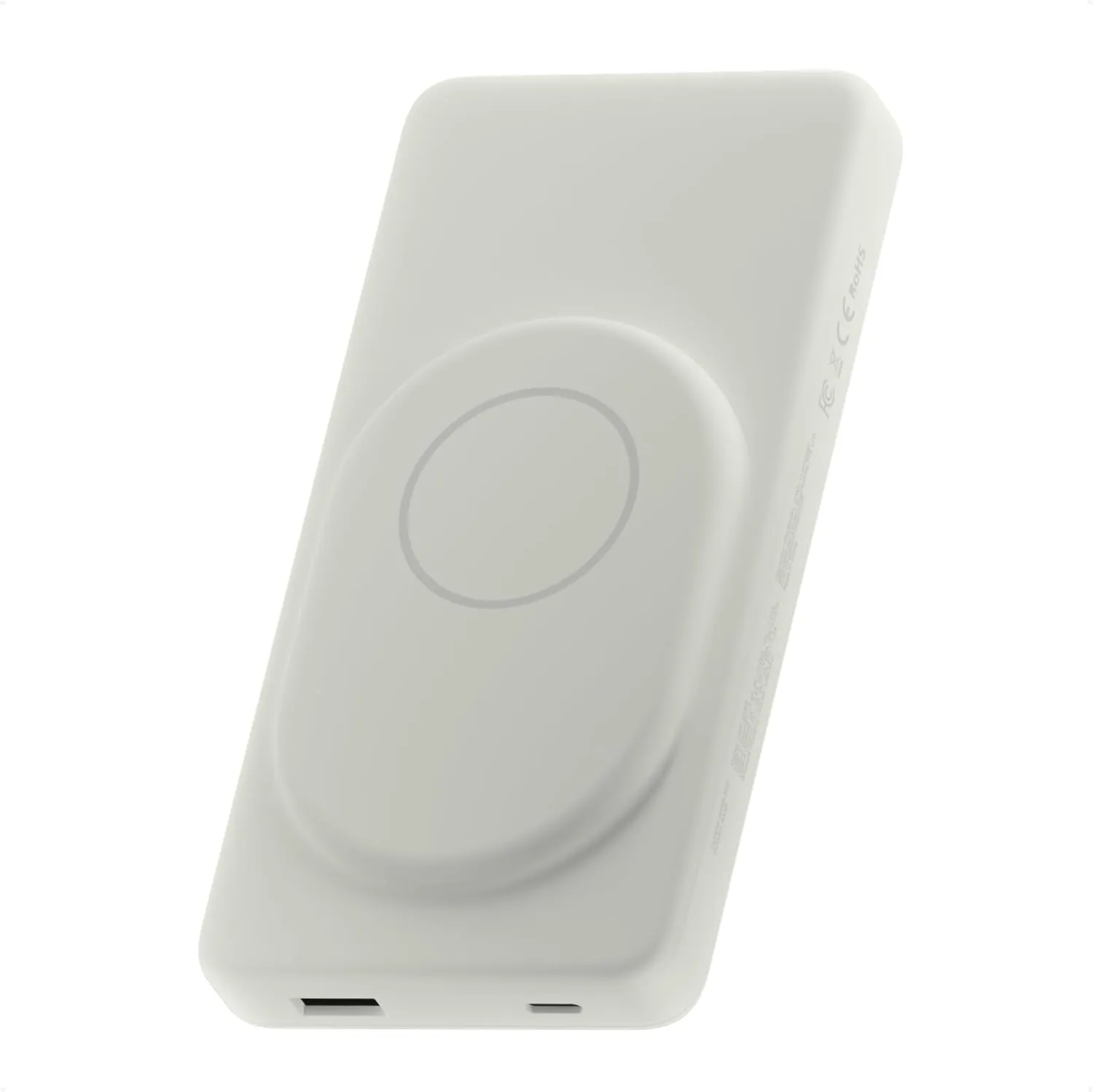 Portable Wireless Charger 10K mAh Dual Port (USB-A, USB-C) Quick Charging Power Bank for iPhone 16/15 / 14, Samsung Galaxy, iPad, Google Pixel, and More, Ivory