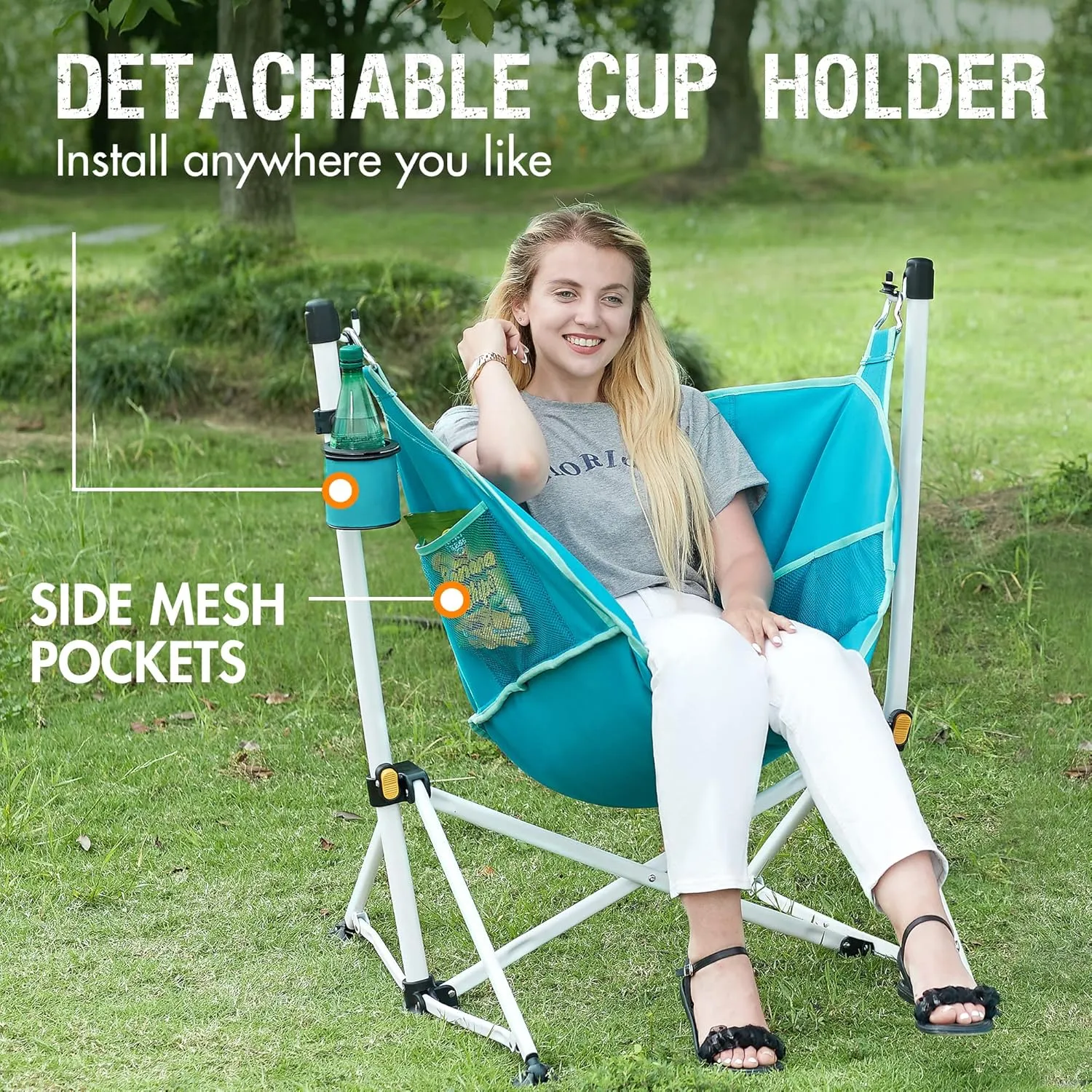 PORTAL Hammock Camping Chair Folding Rocking Chair Portable Swinging with Cup Holder for Outdoor Lawn Backyard Patio Car Camp Sports Concerts,Support 350 lbs Blue