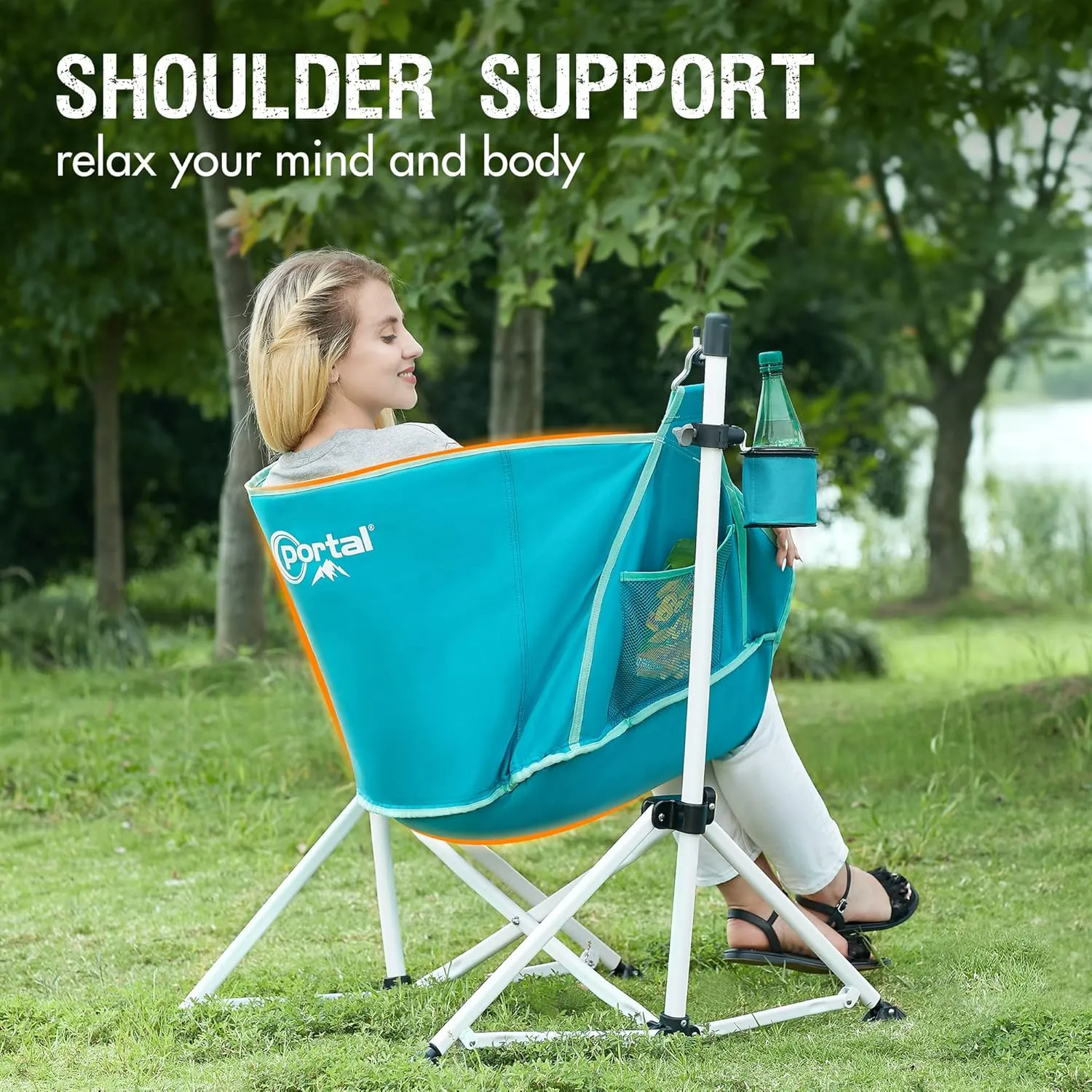 PORTAL Hammock Camping Chair Folding Rocking Chair Portable Swinging with Cup Holder for Outdoor Lawn Backyard Patio Car Camp Sports Concerts,Support 350 lbs Blue