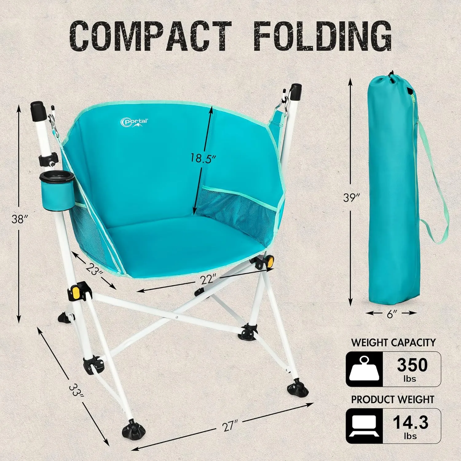 PORTAL Hammock Camping Chair Folding Rocking Chair Portable Swinging with Cup Holder for Outdoor Lawn Backyard Patio Car Camp Sports Concerts,Support 350 lbs Blue