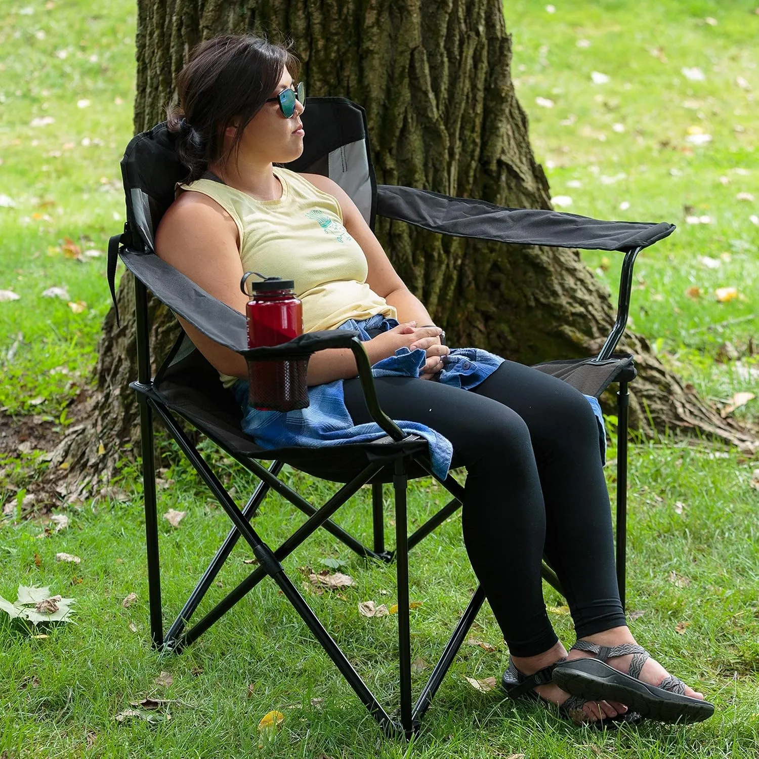 PORTAL Oversized Camping Chair Big and Tall Folding Camp Chair Portable Lawn Chairs Heavy Duty Foldable XXL Outdoor Camping Chair for Adults, Support Up to 600 lbs, Black/Grey