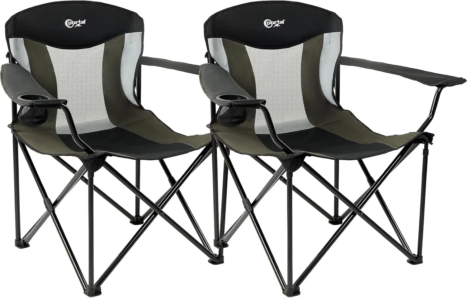 PORTAL Oversized Camping Chair Big and Tall Folding Camp Chair Portable Lawn Chairs Heavy Duty Foldable XXL Outdoor Camping Chair for Adults, Support Up to 600 lbs, Black/Grey