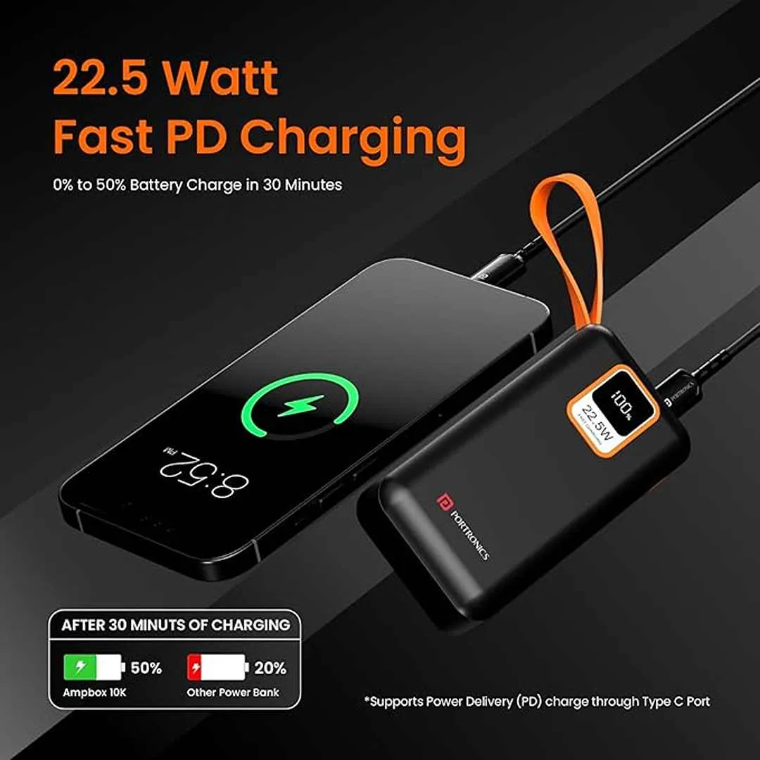 Portronics Ampbox 10K 10000 mAh Nano Power Bank(Black)