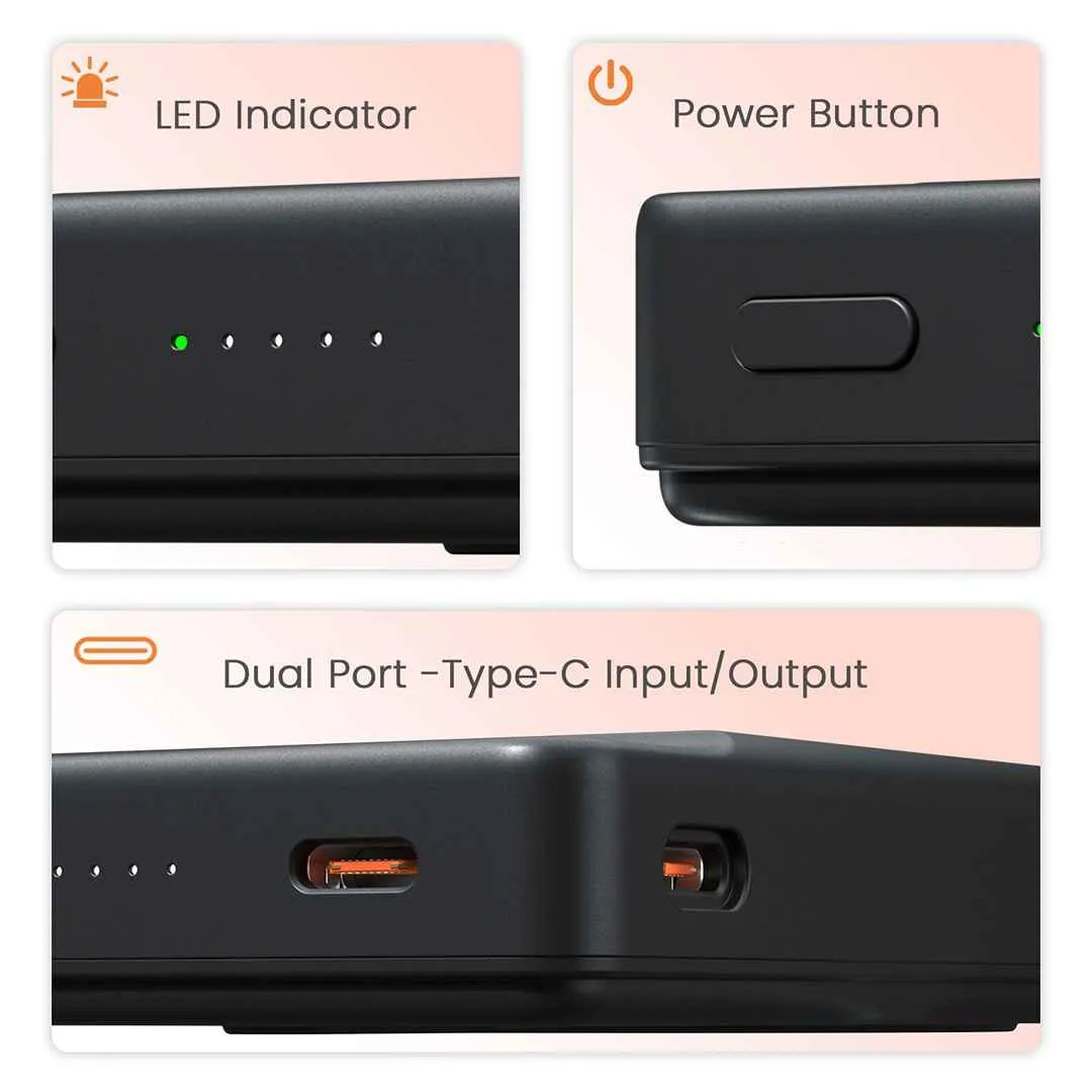 Portronics Chyro 10000mAh 15W Magnetic Wireles Powerbank(Black)