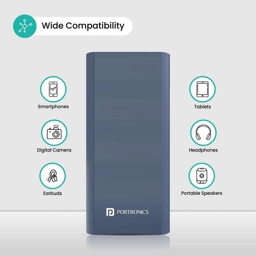 Portronics Power 45 20000mAh Super Metal Power Bank(Blue)