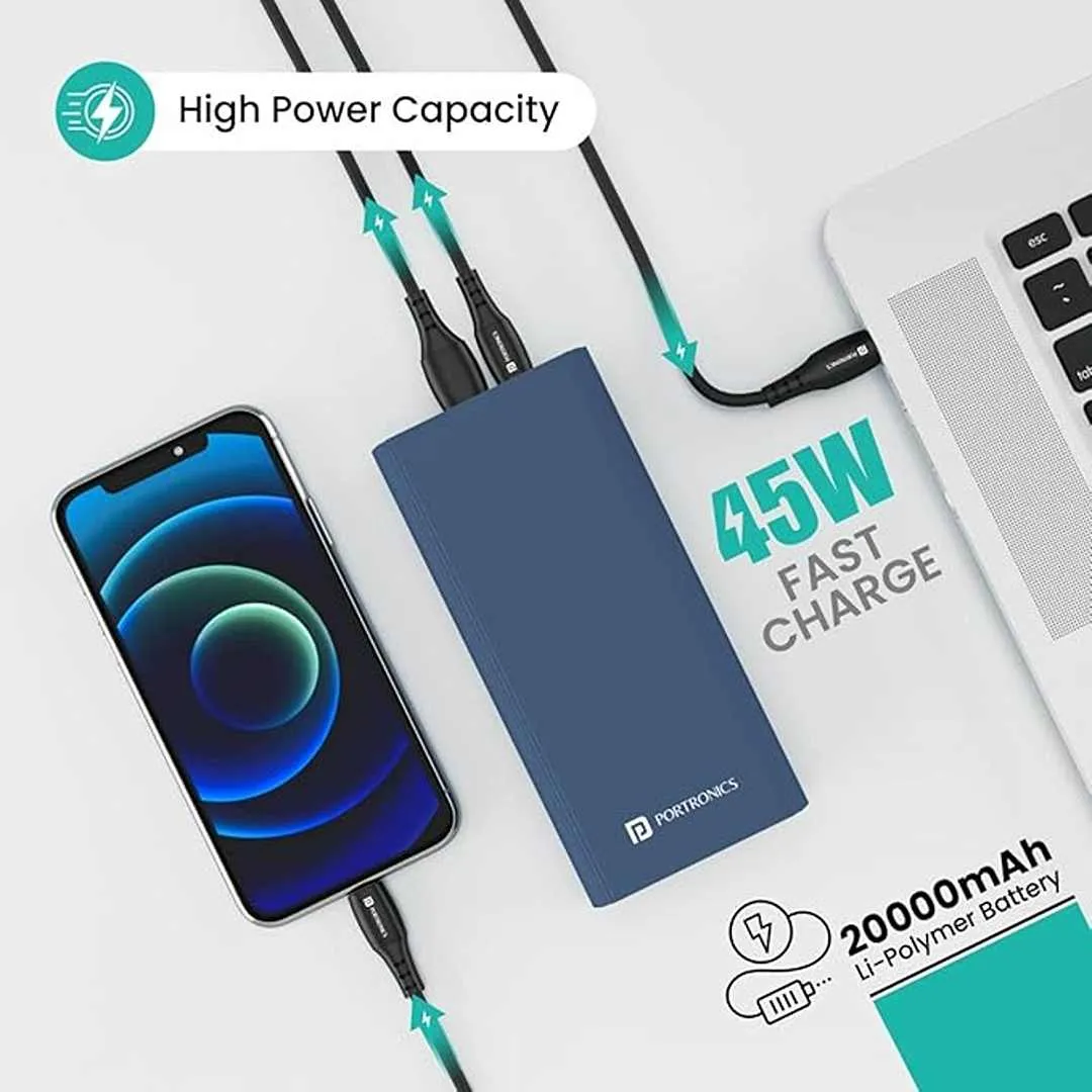 Portronics Power 45 20000mAh Super Metal Power Bank(Blue)