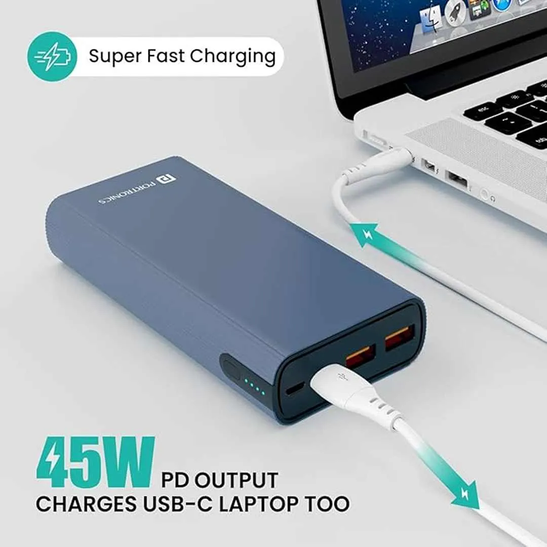 Portronics Power 45 20000mAh Super Metal Power Bank(Blue)