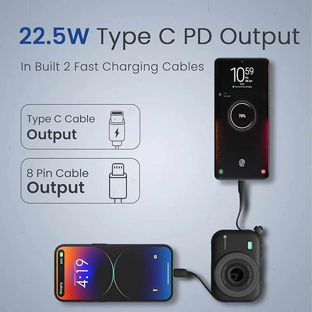 Portronics Power Shutter 10000mAh 15W Magnetic Wireless Powerbank(Black)