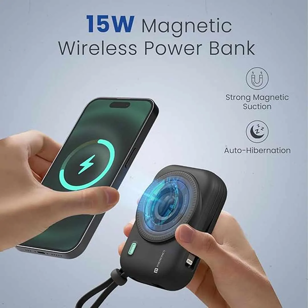 Portronics Power Shutter 10000mAh 15W Magnetic Wireless Powerbank(Black)