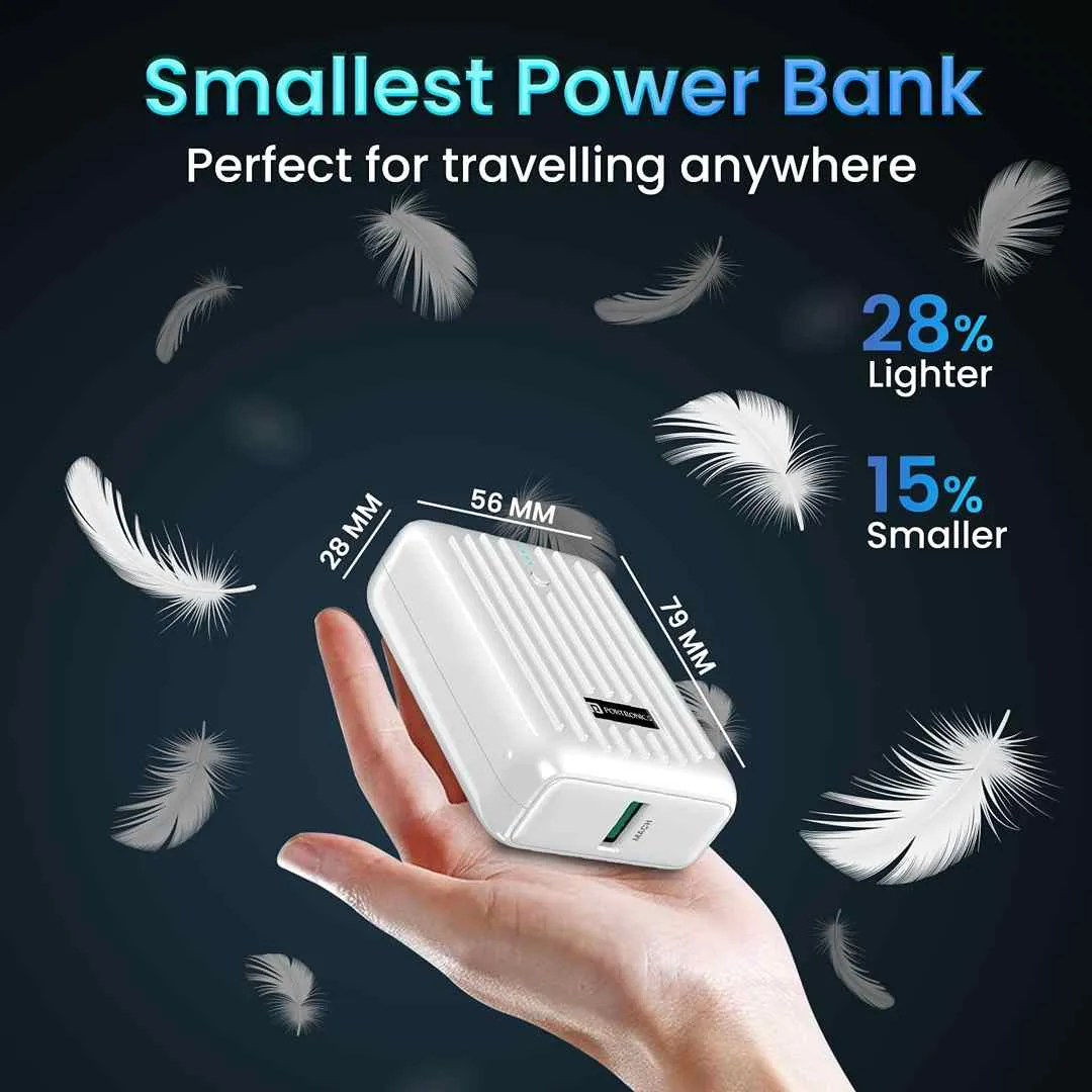 Portronics Zapcell 10k 10000mAh 22.5W  Nano Powerbank(White)