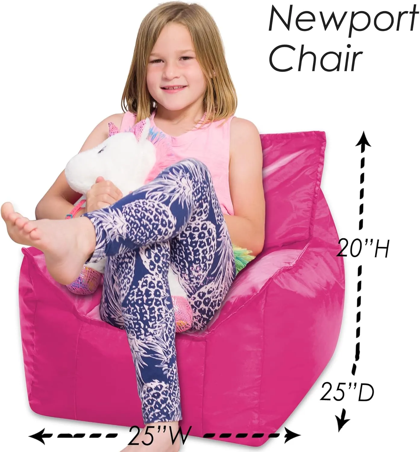 Posh Creations Bean Bag Chair Structured Comfy Seat Use for Gaming, Reading and Watching TV, Newport, Pink