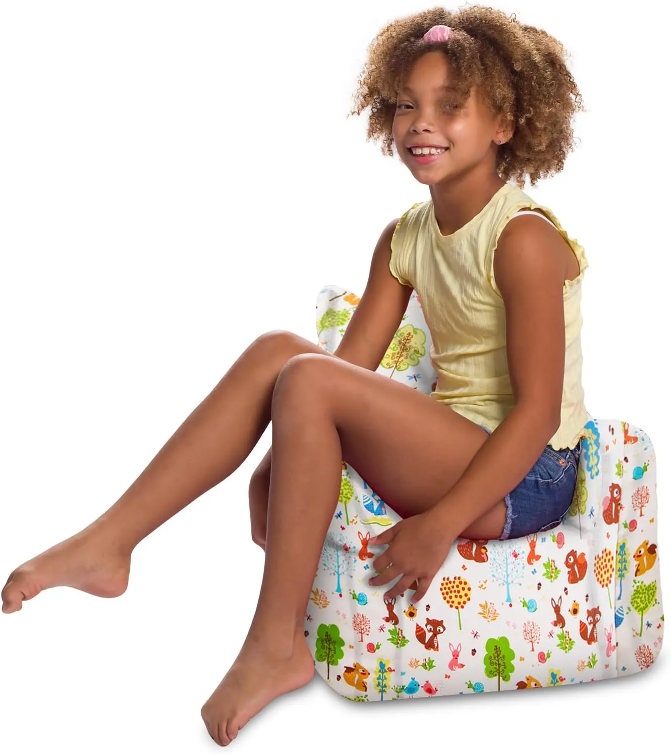 Posh Creations Bean Bag Chair Structured Seat for Toddlers and Kids, Comfy Chair for Gaming, Reading, and Watching TV for Children, Pasadena Chair, Canvas - Forest Critters on White