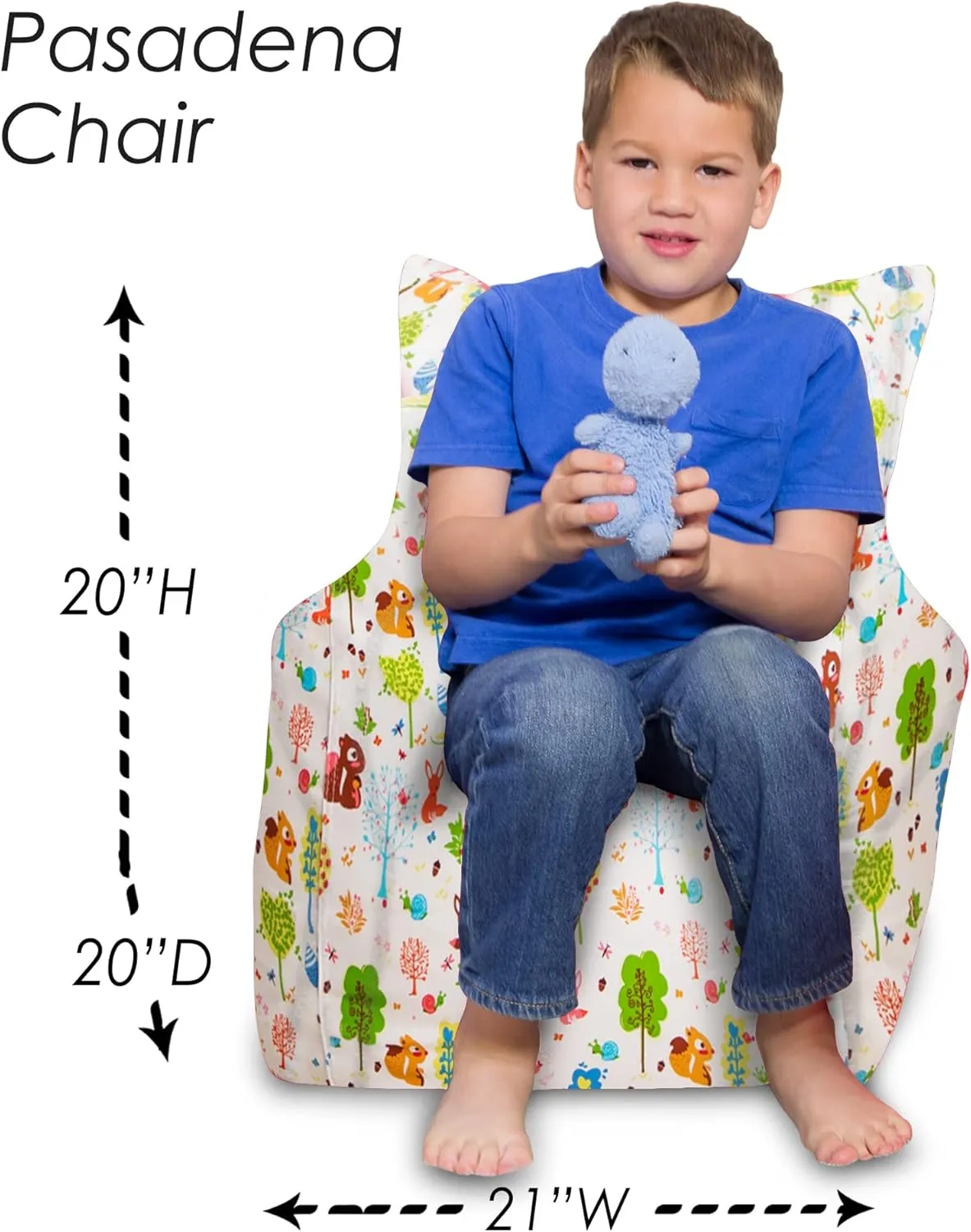 Posh Creations Bean Bag Chair Structured Seat for Toddlers and Kids, Comfy Chair for Gaming, Reading, and Watching TV for Children, Pasadena Chair, Canvas - Forest Critters on White