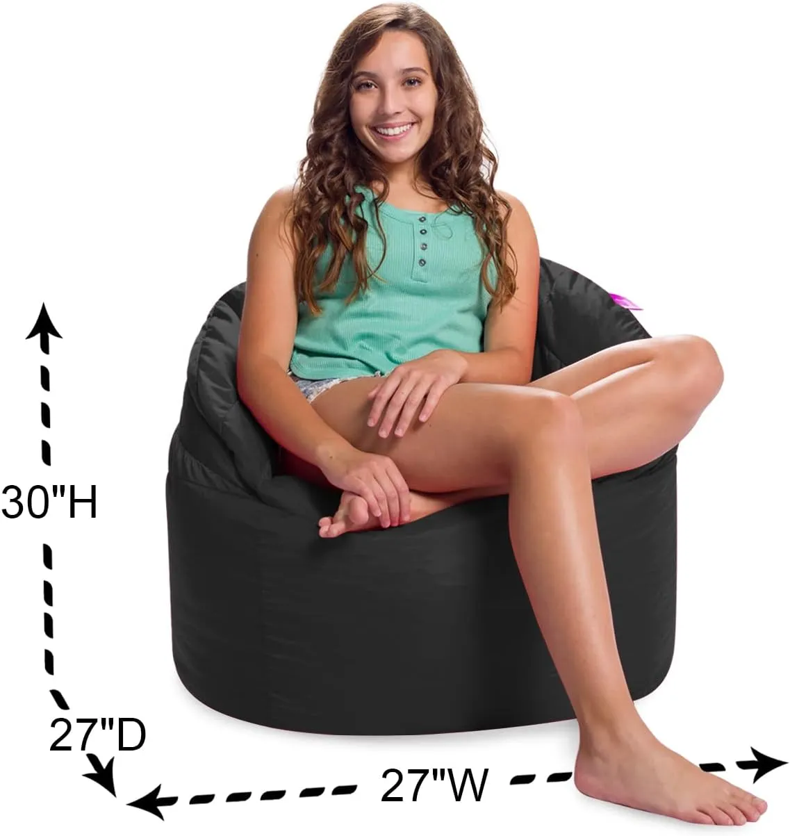 Posh Creations Sonoma Lounger Chair for Kids and Teens Big Bean Bag for Living Rooms, Bedrooms and Basements, Large, Black