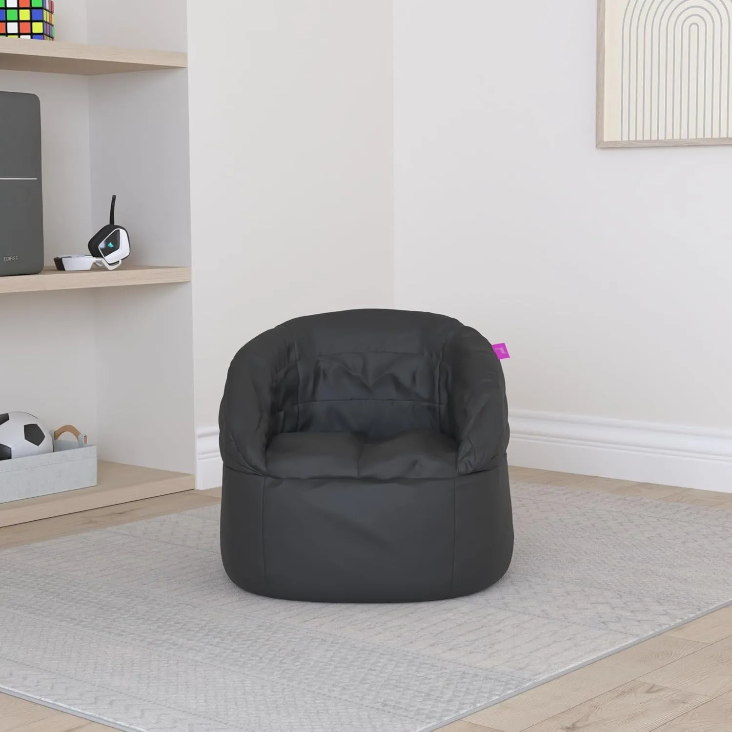 Posh Creations Sonoma Lounger Chair for Kids and Teens Big Bean Bag for Living Rooms, Bedrooms and Basements, Large, Black