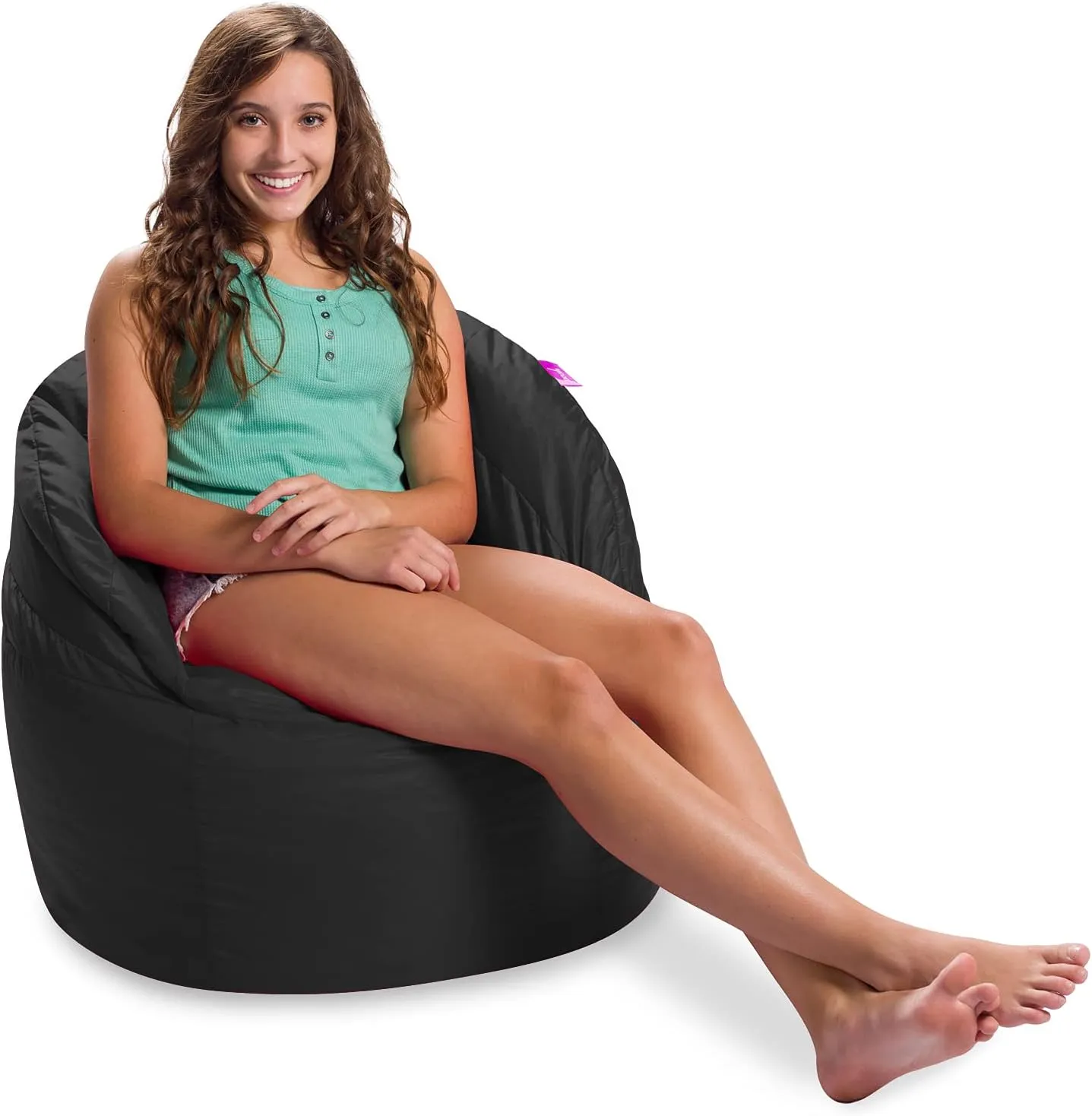 Posh Creations Sonoma Lounger Chair for Kids and Teens Big Bean Bag for Living Rooms, Bedrooms and Basements, Large, Black