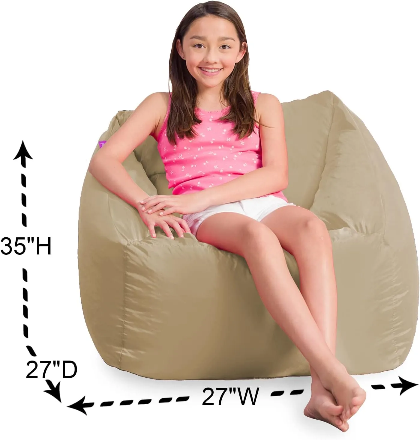 Posh Creations Structured Comfy Bean Bag Chair for Gaming, Reading, and Watching TV, Coronado Chair, Microsuede - Camel