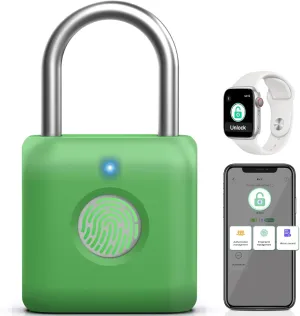 Pothunder Fingerprint Padlock, Smart Padlock, Locker Lock, Combination Lock, Fingerprint Lock with APP Unlock, USB Rechargeable, Suitable for Gym Locker, Locker(Avocado Green)