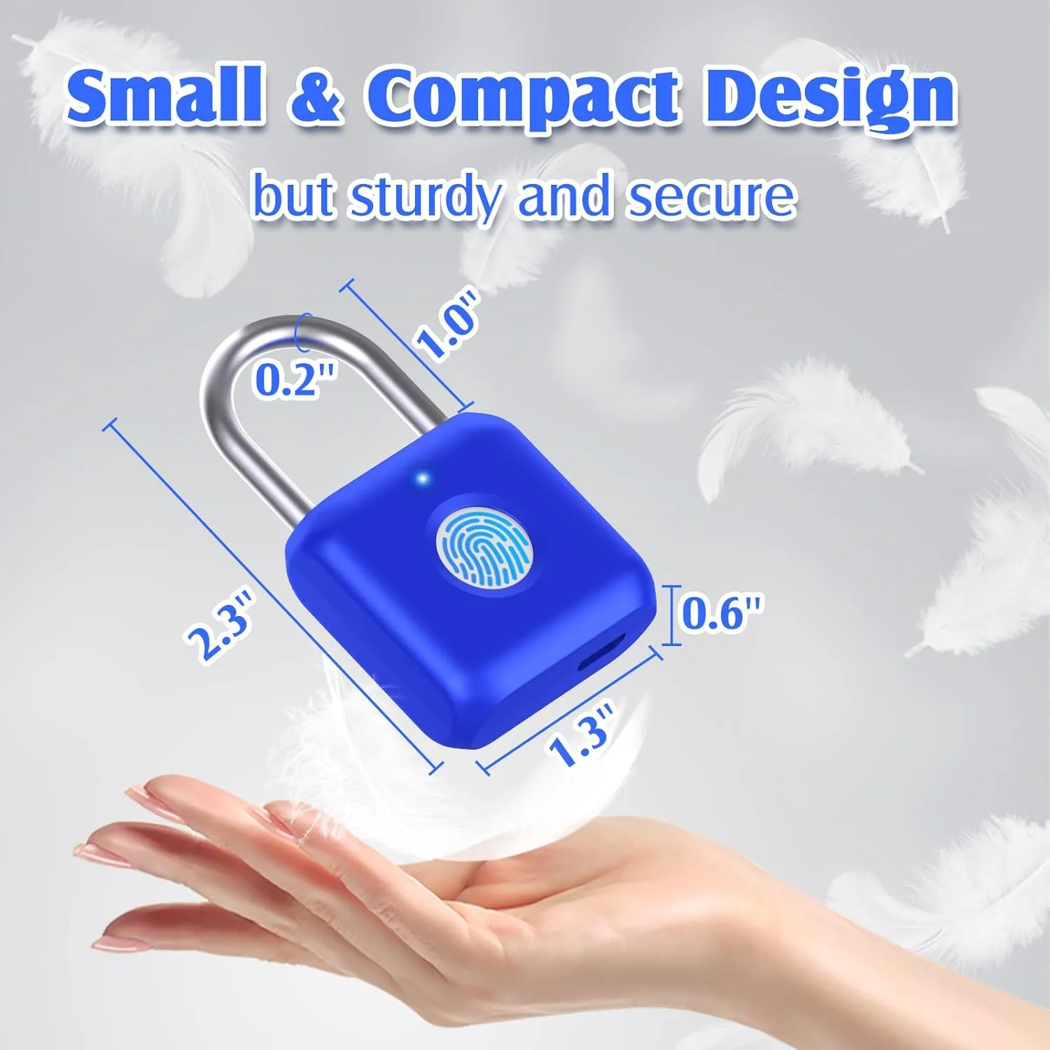 Pothunder Fingerprint Padlock, Smart Padlock, Locker Lock, Fingerprint Lock with APP Unlock, USB Rechargeable, Suitable for Gym Locker, Locker(Sapphire Blue)