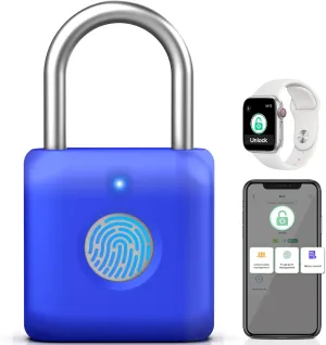 Pothunder Fingerprint Padlock, Smart Padlock, Locker Lock, Fingerprint Lock with APP Unlock, USB Rechargeable, Suitable for Gym Locker, Locker(Sapphire Blue)
