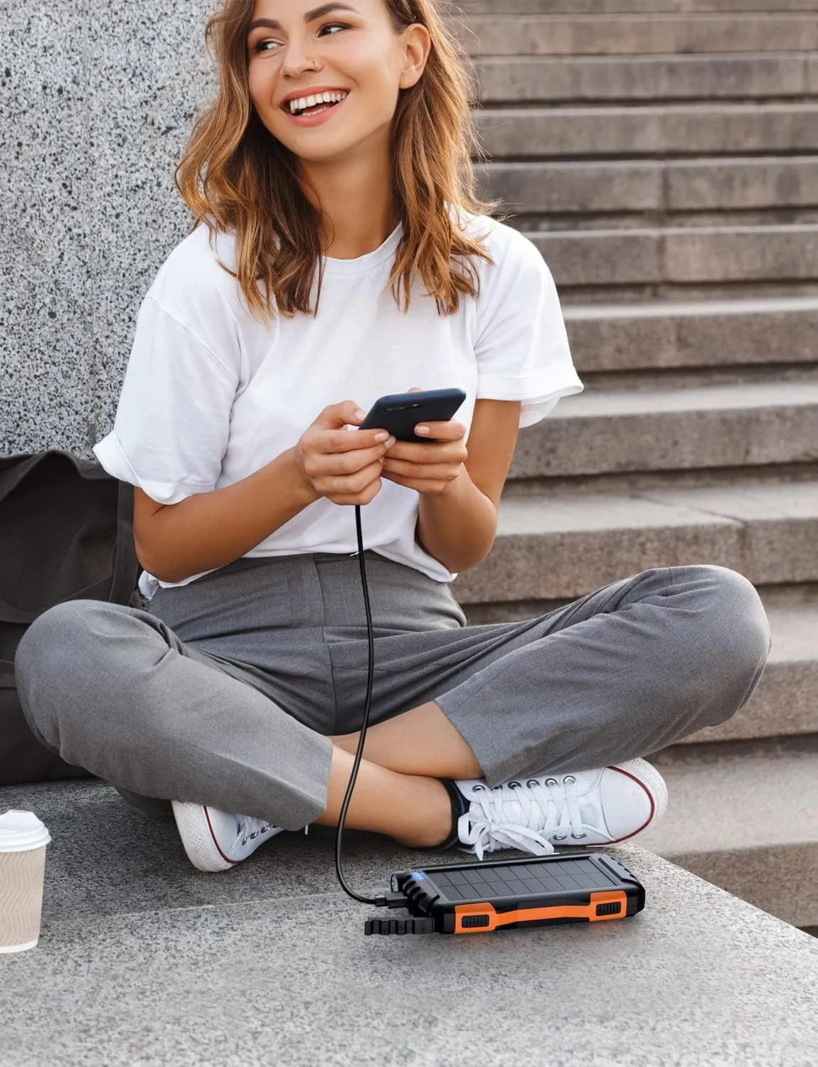 Power-Bank-Solar-Charger - 42800Mah Portable Charger,Solar Power Bank,External Battery Pack 5V3.1A Qc 3.0 Fast Charger Built-In Super Bright Flashlight (Orange)