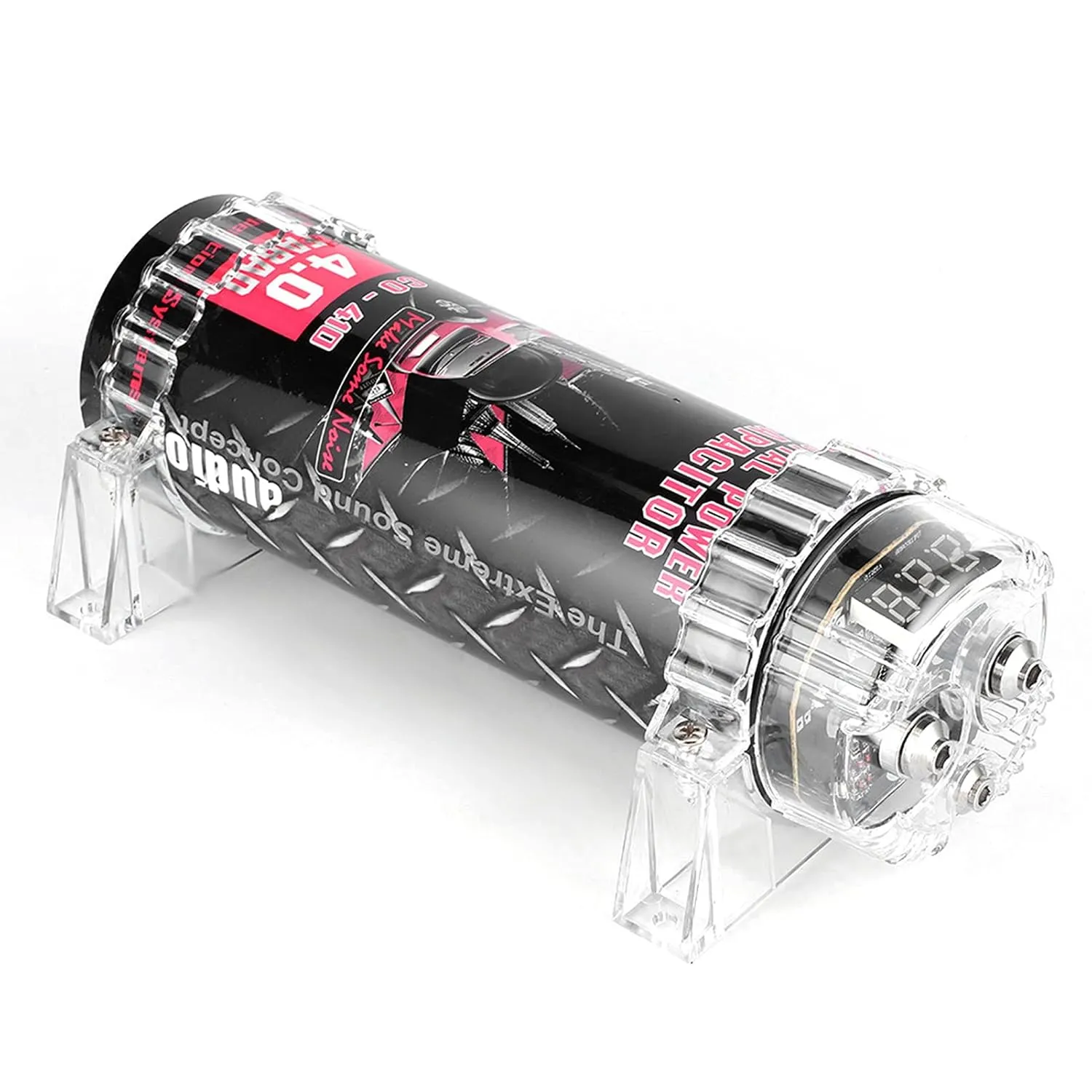 Power Cap, 4.0 FA RAD LED Capacitor for Car Audio with Instant Power Delivery, Enhanced Performance, and Integrated Digital Display, Package List:1 X Cap 1 X Bag of Screw