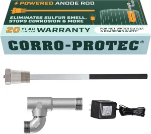 Powered Anode Rod for Bradford White Water Heater and Hot Water Outlet Installation, Eliminates Rotten Egg/Sulfur Smell within 24 hours and Stops Corrosion Inside Tank, 20-Year Warranty