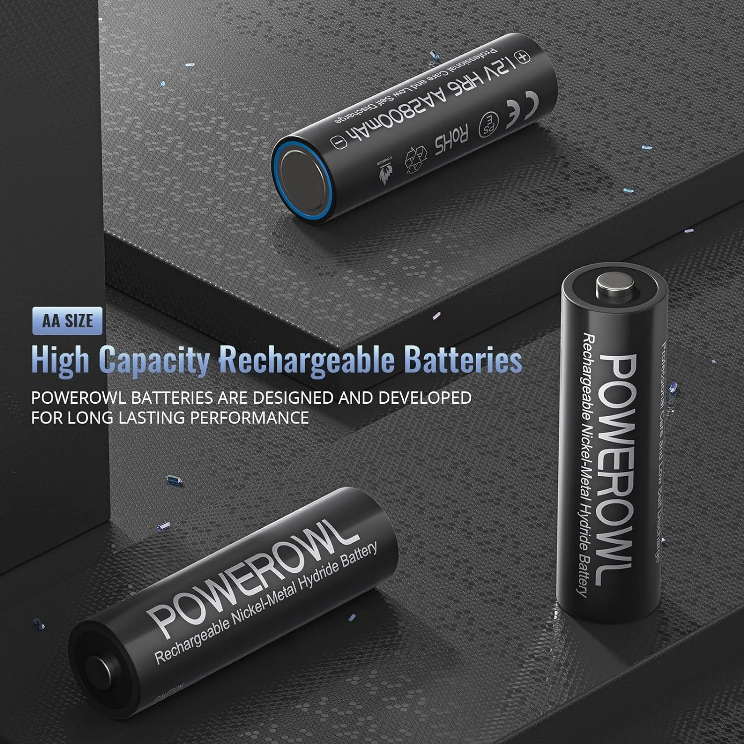 POWEROWL Rechargeable AA Batteries, 2800mAh High Capacity Double A Batteries 1.2V NiMH Low Self Discharge (Pack of 12)