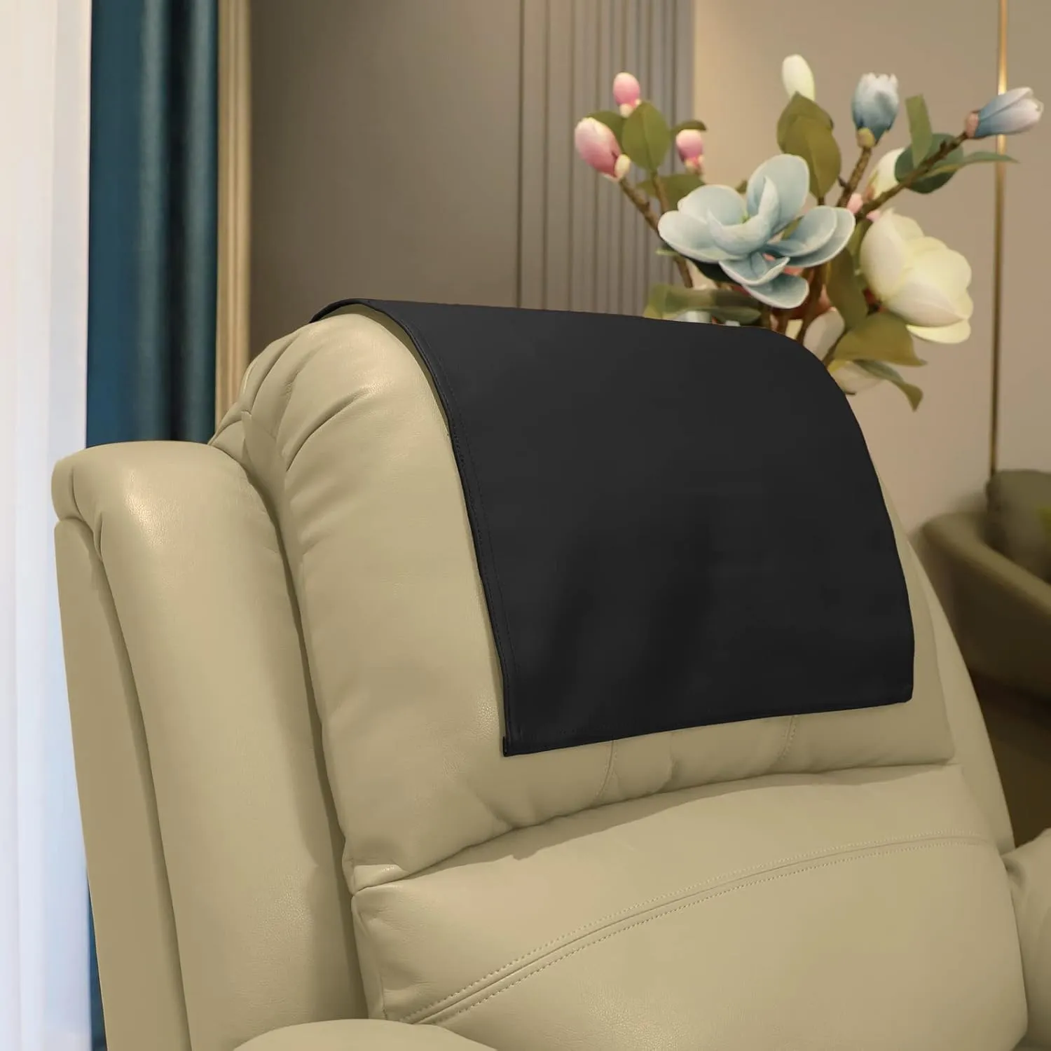 Premium Headrest Cover for Recliner Chair, Flame Retardant Faux Leather Recliner Headrest Protector, Wear Resistant Recliner Headrest Cover for Office Chair Theater Seat, 16W*27L, Black